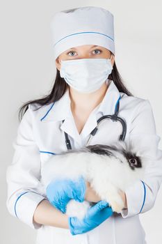 portrait of a doctor with rabbit in hands