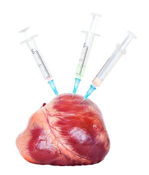heart with syringe isolated on white background
