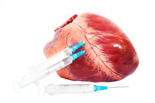 heart and syringe isolated on white background