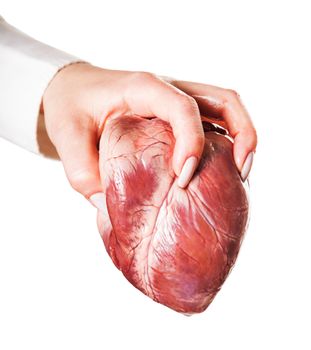 hand throws heart, isolated white background
