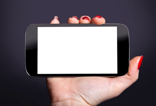 mobile phone in a female hand, the communication background