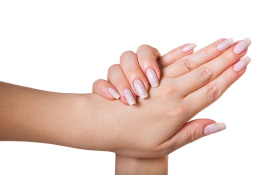 female hands isolated white background