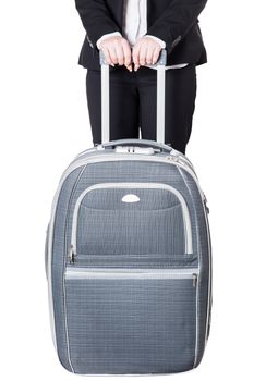 woman with a suitcase, isolated white background