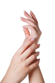 female hands isolated white background