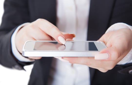 worker with phone, white background