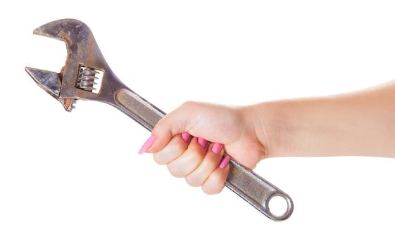 wrench in hand, isolated white background