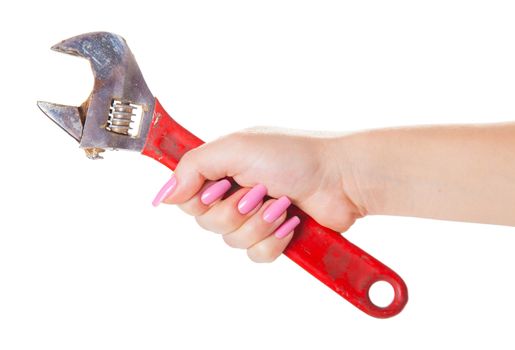 spanner in hand, isolated white background