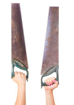 two saws, isolated white background