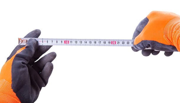 male hands keep roulette isolated on a white background