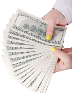Money in hand isolated on white background