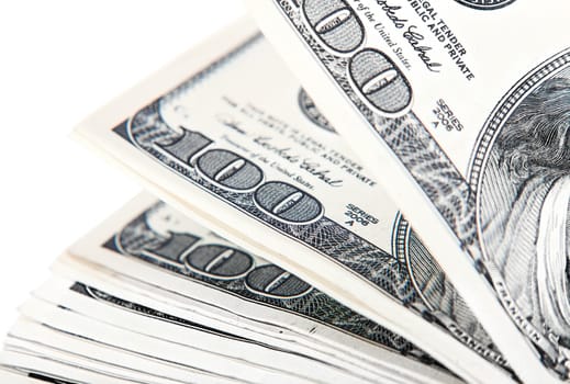 close-up of dollar a banknote flipping on an isolated white background