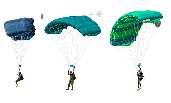 man athlete the parachutist flies with parachute open