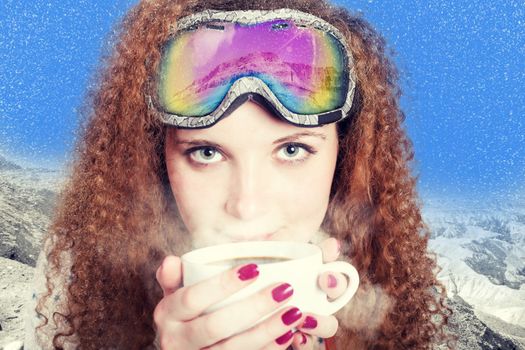 portrait snowboarders with coffee winter athletes