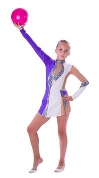 girl gymnast with a ball isolated on white background