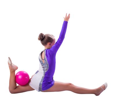 girl gymnast with a ball isolated on white background