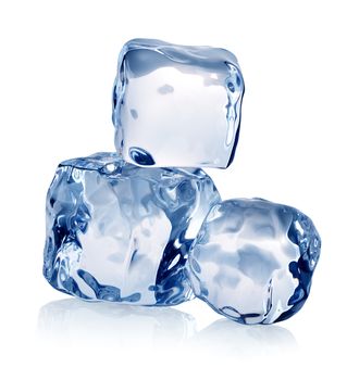 Tree blocks of ice cubes isolated on a white background