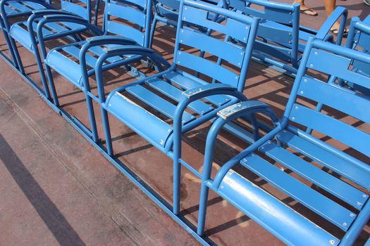 Many Blue chairs on Promenade des Anglais, Nice, France