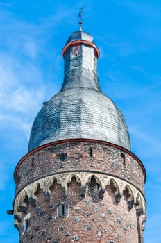 View spire of the famous old Juddeturm in Zons am Rhein, Germany.