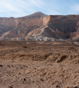 Stone desert tourism hiking in mountains under blue sky