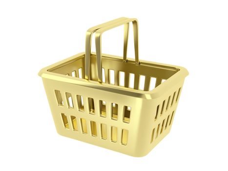 Gold shopping basket on white background 