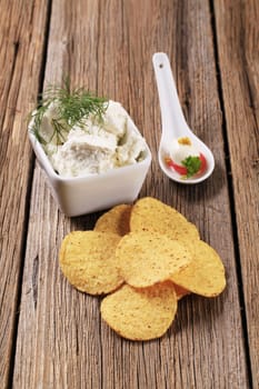 Corn chips and fresh cheese - still life