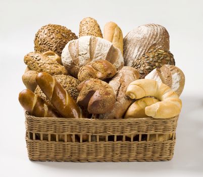 Various types of bread in a basket