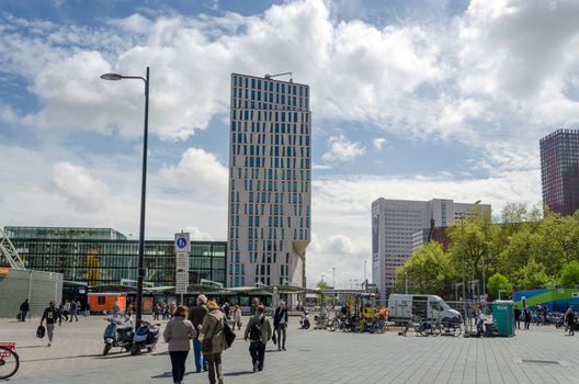 Rotterdam, Netherlands - May 9, 2015: People around Blaak Station in the center of the city on May 9, 2015, in Rotterdam, Blaak district, The Netherlands