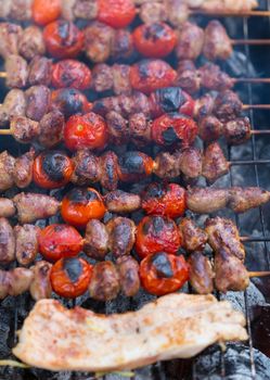 fresh meat prepared on the grill with smoke
