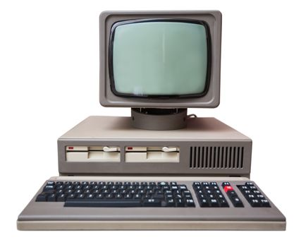 Old gray computer isolated on a white background