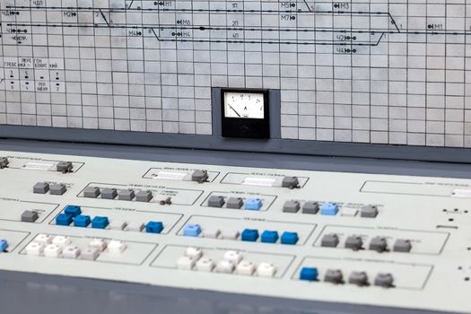 the control panel of an old locomotive closeup