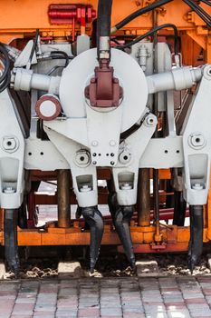 Old mechanism repair and construction of the train closeup