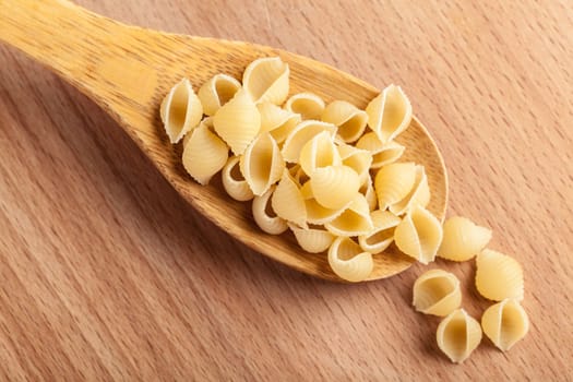 raw the pasta closeup on wooden background 