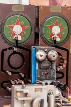 vintage retro telephone set closeup
