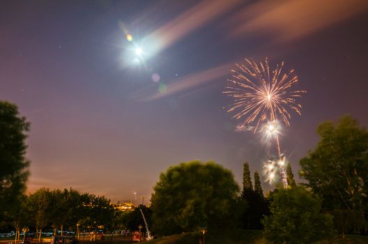 Very beautiful firework in to the sky of Pamplona/ Spain in celebrating