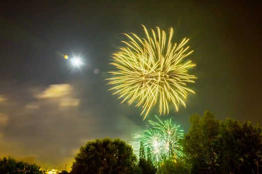 Very beautiful firework in to the sky of Pamplona/ Spain in celebrating