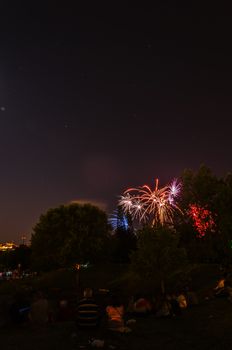 Very beautiful firework in to the sky of Pamplona/ Spain in celebrating