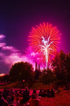 Very beautiful firework in to the sky of Pamplona/ Spain in celebrating