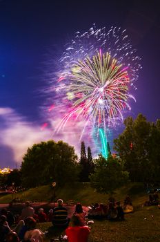 Very beautiful firework in to the sky of Pamplona/ Spain in celebrating