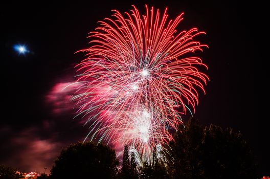 Very beautiful firework in to the sky of Pamplona/ Spain in celebrating
