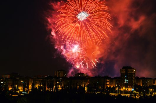 Very beautiful firework in to the sky of Pamplona/ Spain in celebrating