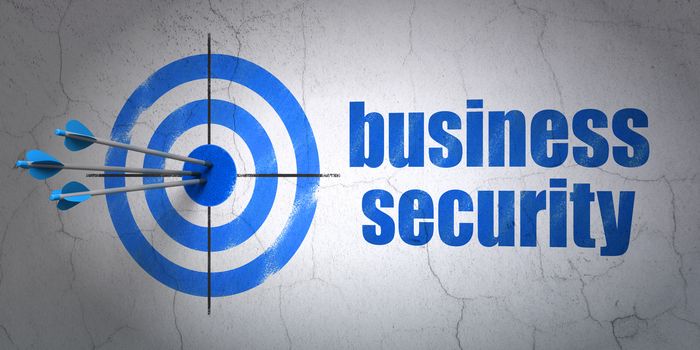 Success privacy concept: arrows hitting the center of target, Blue Business Security on wall background