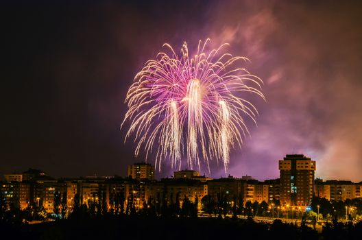 Very beautiful firework in to the sky of Pamplona/ Spain in celebrating