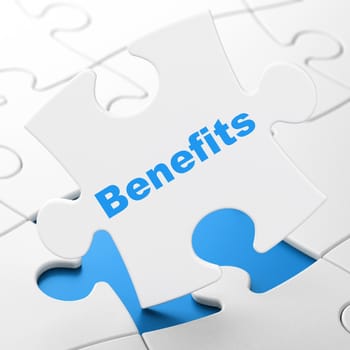 Business concept: Benefits on White puzzle pieces background, 3d render