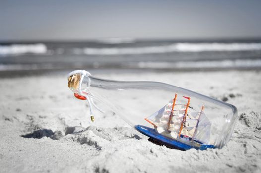 Souvenir conceptual image. Ship in a bottle.