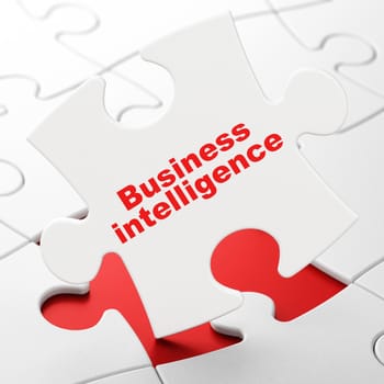 Finance concept: Business Intelligence on White puzzle pieces background, 3d render