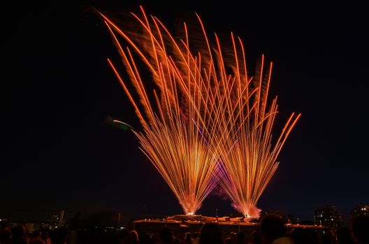 Very beautiful firework in to the sky of Pamplona/ Spain in celebrating