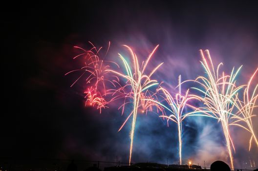 Very beautiful firework in to the sky of Pamplona/ Spain in celebrating