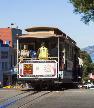 San Francisco, USA - November 3, 2012: The Cable car tram. The San Francisco cable car system is world last permanently manually operated cable car system. Lines were established betw. 1873 and 1890.