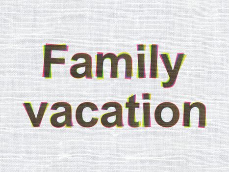 Travel concept: CMYK Family Vacation on linen fabric texture background