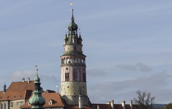 Views of famous Czech town Krumlov in autumn.